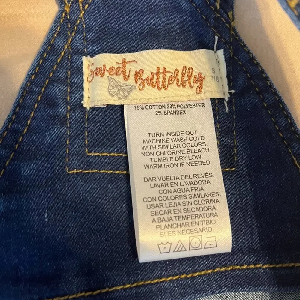 NWT Sweet Butterfly Dark Denim Girls Overall Dress Size 6/7 Small